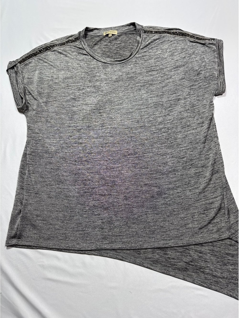 Democracy XL Gray Asymmetrical Hem Top with Sparkly Shoulder